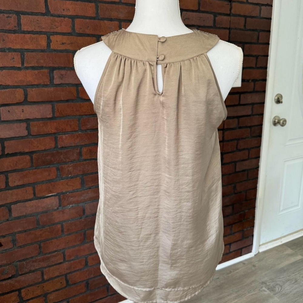 A Diva Beaded Halter Top Small Champagne Satin Keyhole Back Boho - Picture 3 of 6